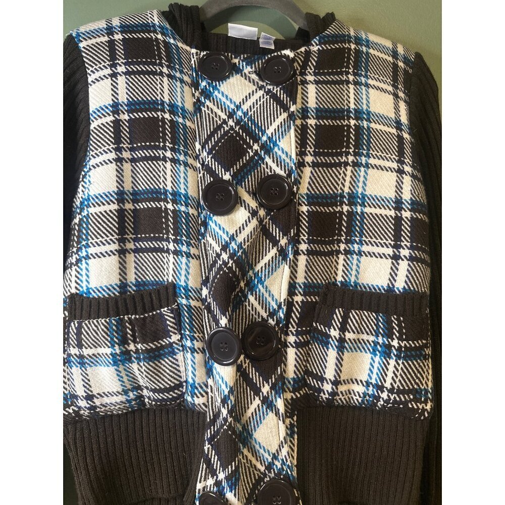 Piper & Blue Women Size L Hooded Plaid Sweater Y2K Retro Bohemian streetwear - Picture 2 of 6